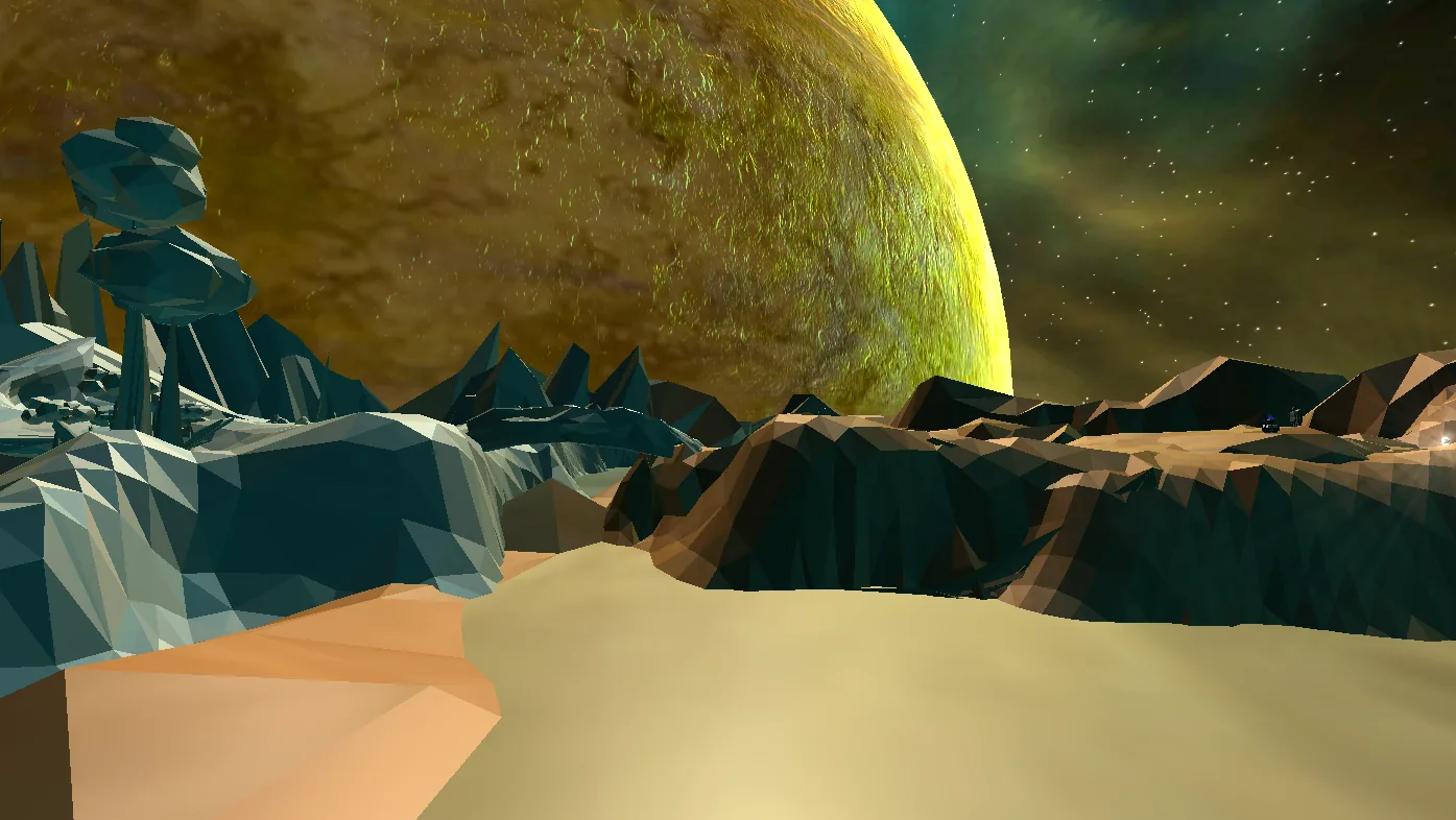 Canyon sous une planète géante jaune