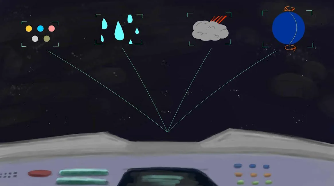 Image de la vidéo : le cockpit et les icônes des notions