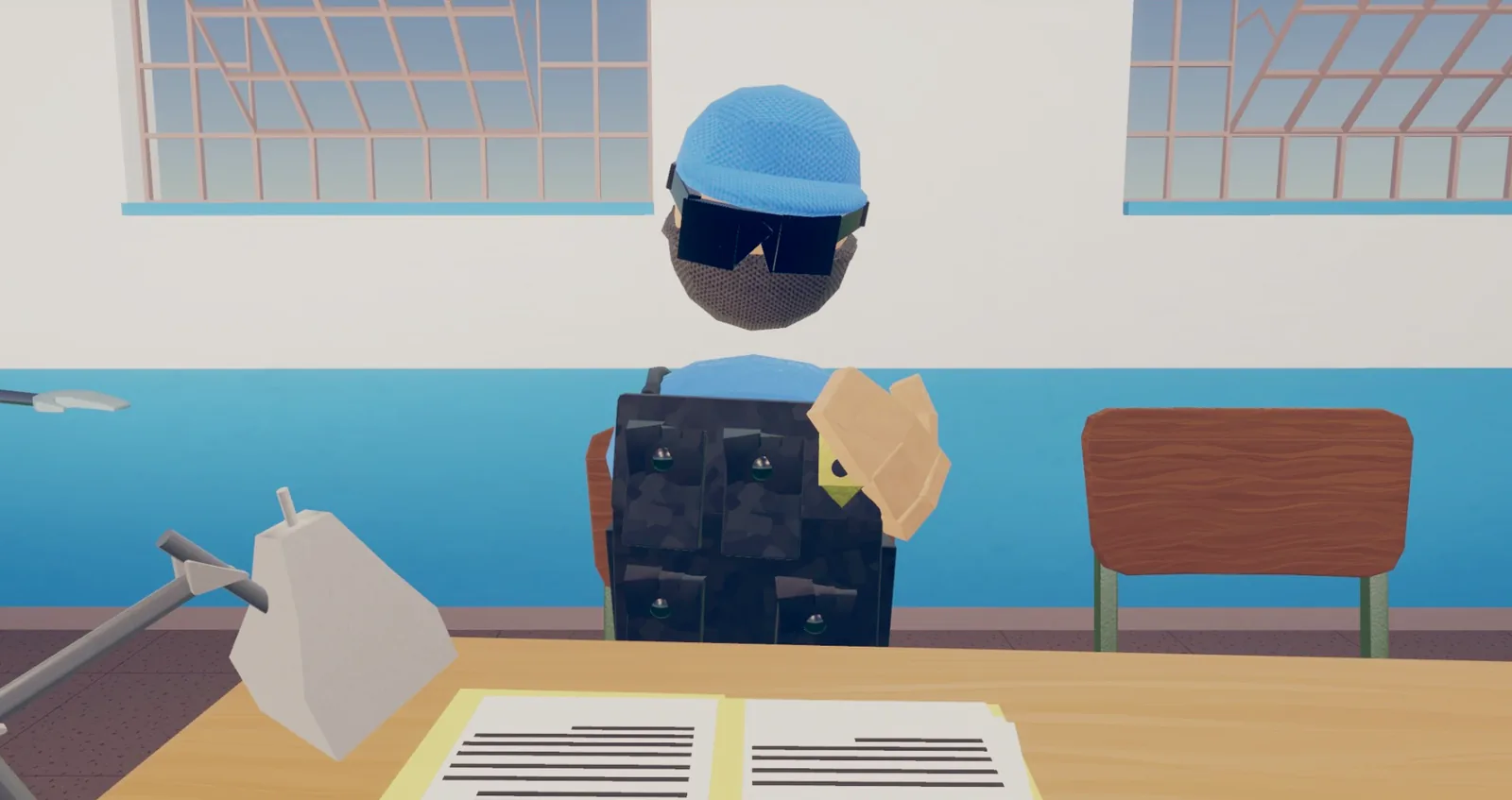 Le guichet du commissariat et son agent robot